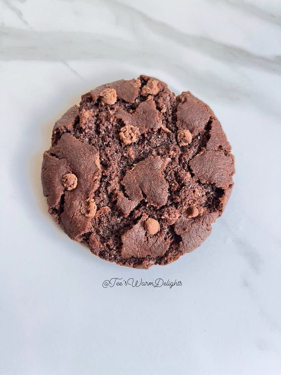 A thick double chocolate chunk cookie.